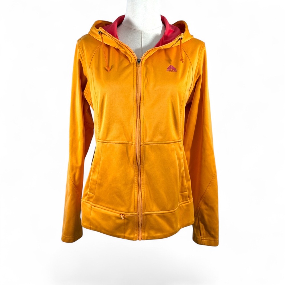 Nike ACG Womens Full Zip Hoodie Orange Coral Thumbhole Technical Jacket EUC